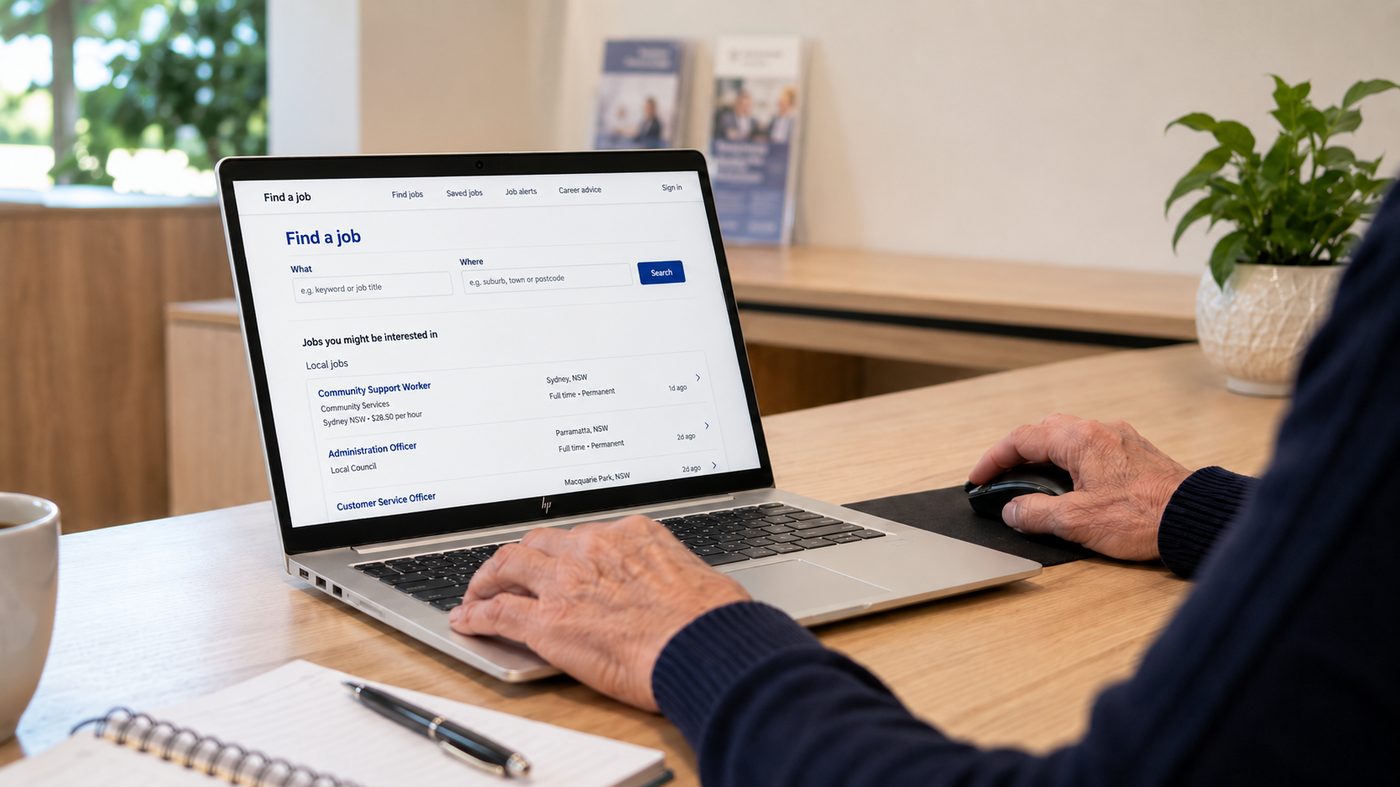 Person browsing job listings on a refurbished laptop